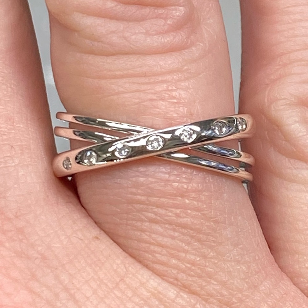 Genuine Diamond 925 Sterling Silver Criss Cross X Ring ~ Boho Retro Style